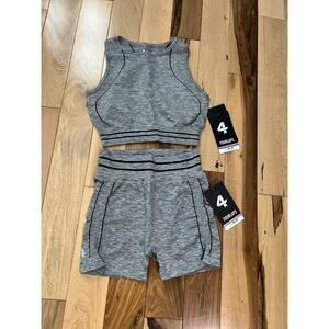 FOUR LAPS WOMEN'S ACTIVEWEAR SET TOP & SHORTS GRAY NEW XS/S